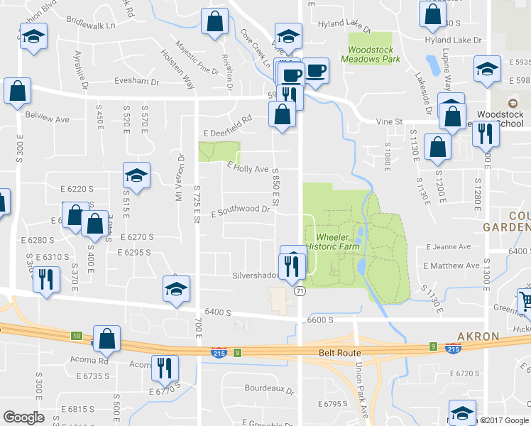 map of restaurants, bars, coffee shops, grocery stores, and more near 834 East Southwood Drive in Murray
