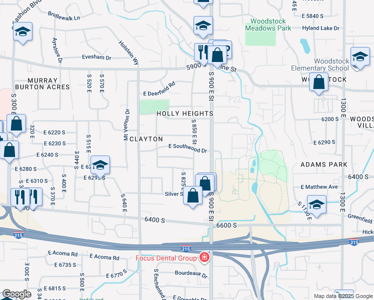 map of restaurants, bars, coffee shops, grocery stores, and more near 834 East Southwood Drive in Murray