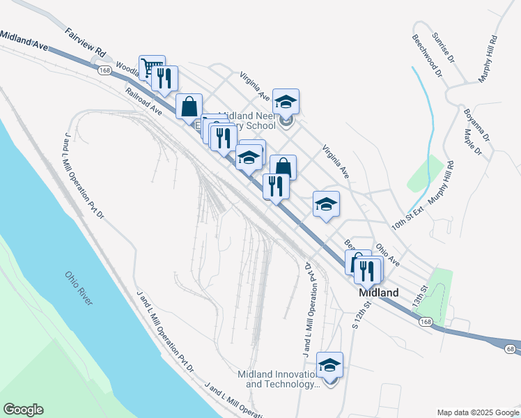 map of restaurants, bars, coffee shops, grocery stores, and more near 41 8th St in Midland