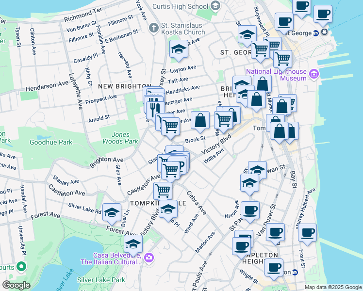 map of restaurants, bars, coffee shops, grocery stores, and more near 517 Jersey Street in Staten Island
