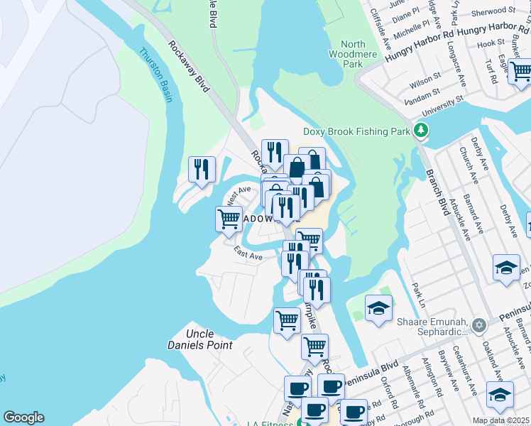 map of restaurants, bars, coffee shops, grocery stores, and more near 7 1st Street in Queens