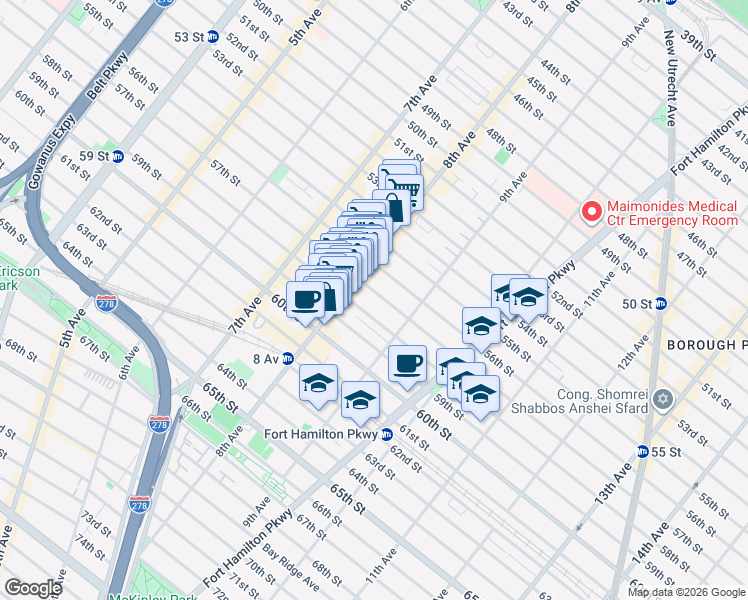 map of restaurants, bars, coffee shops, grocery stores, and more near 834 57th Street in Brooklyn