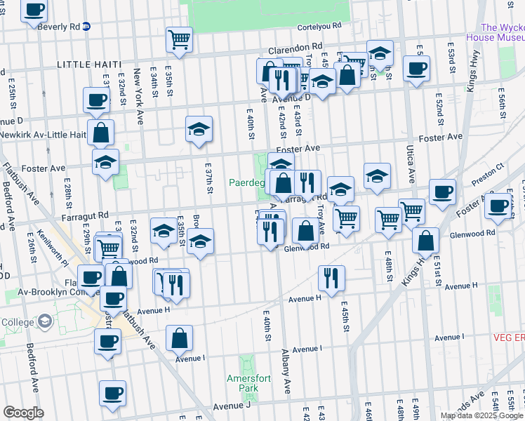 map of restaurants, bars, coffee shops, grocery stores, and more near 779 East 40th Street in Brooklyn