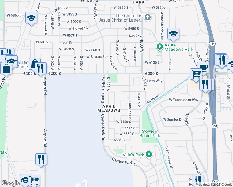 map of restaurants, bars, coffee shops, grocery stores, and more near 6313 April Meadows Drive in West Jordan