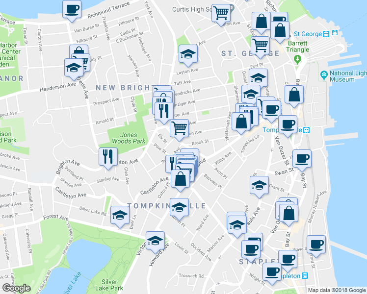 map of restaurants, bars, coffee shops, grocery stores, and more near 11 Stanley Avenue in Staten Island