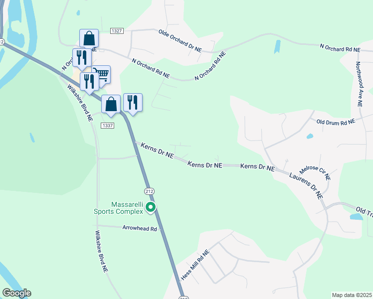 map of restaurants, bars, coffee shops, grocery stores, and more near 861 Kerns Drive Northeast in Bolivar