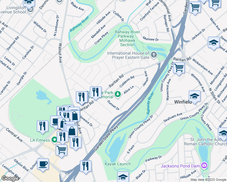 map of restaurants, bars, coffee shops, grocery stores, and more near 11 Coldevin Rd in Clark