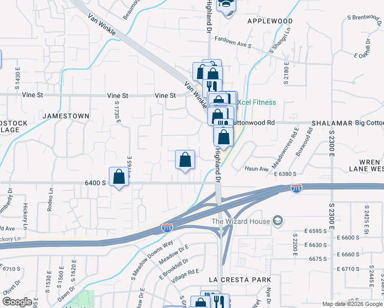 map of restaurants, bars, coffee shops, grocery stores, and more near 6301 Madrid in Murray