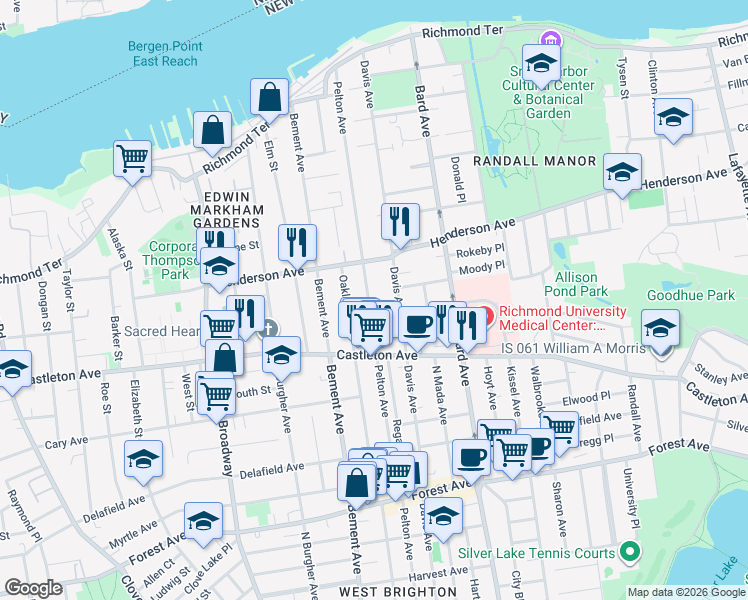 map of restaurants, bars, coffee shops, grocery stores, and more near 265 Pelton Avenue in Staten Island