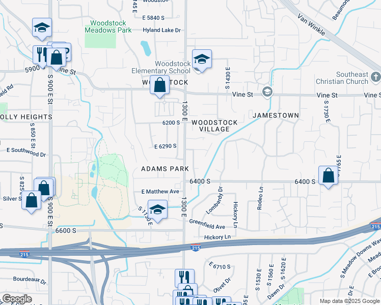 map of restaurants, bars, coffee shops, grocery stores, and more near 6300 Ashwood Drive in Murray