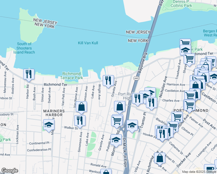map of restaurants, bars, coffee shops, grocery stores, and more near 21 Housman Avenue in Staten Island