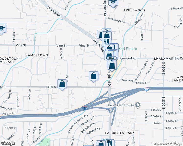 map of restaurants, bars, coffee shops, grocery stores, and more near 6300 Madrid in Murray
