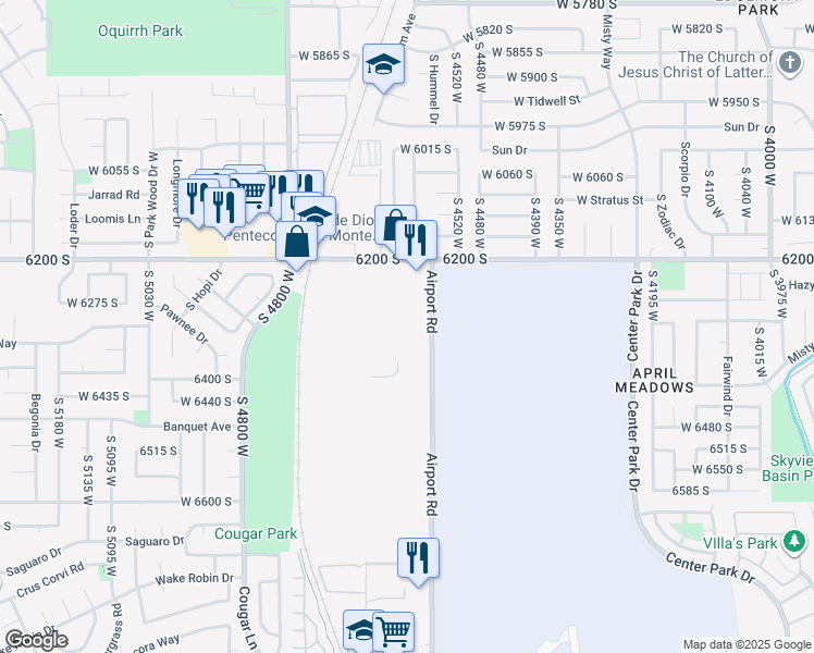 map of restaurants, bars, coffee shops, grocery stores, and more near 6332 Airport Road in Salt Lake City