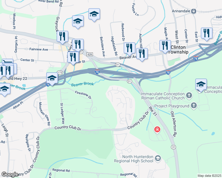 map of restaurants, bars, coffee shops, grocery stores, and more near 11 Mission Hills Road in Hunterdon County
