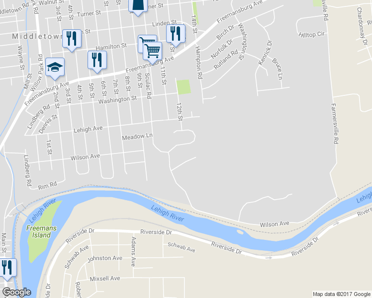 map of restaurants, bars, coffee shops, grocery stores, and more near 3845 Timothy Lane in Bethlehem