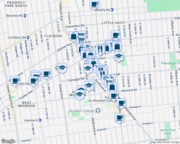 map of restaurants, bars, coffee shops, grocery stores, and more near 572 East 26th Street in Brooklyn