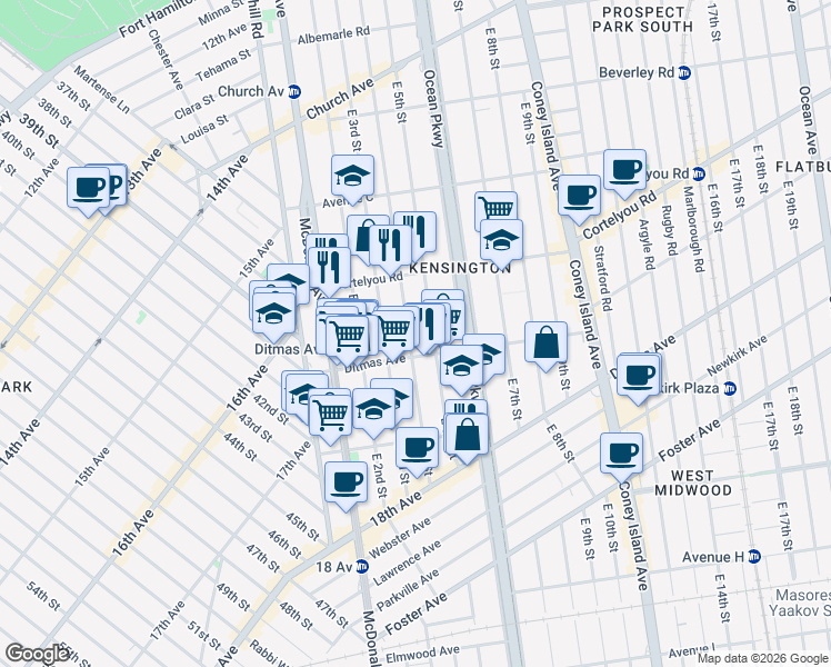 map of restaurants, bars, coffee shops, grocery stores, and more near 640 East 4th Street in Brooklyn