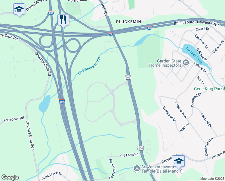 map of restaurants, bars, coffee shops, grocery stores, and more near Corporate Drive in Bridgewater