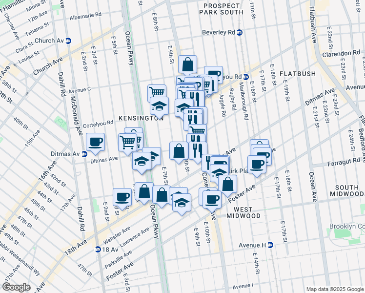 map of restaurants, bars, coffee shops, grocery stores, and more near 488 East 9th Street in Brooklyn