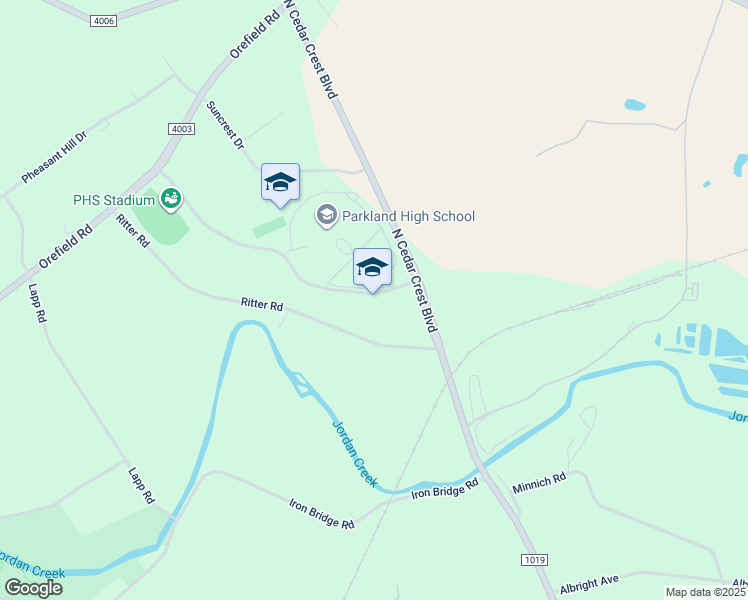 map of restaurants, bars, coffee shops, grocery stores, and more near 3301 Ritter Road in Allentown
