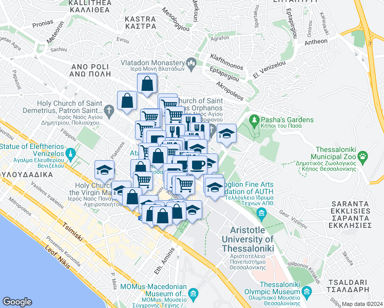 map of restaurants, bars, coffee shops, grocery stores, and more near in Thessaloniki