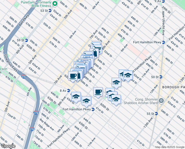 map of restaurants, bars, coffee shops, grocery stores, and more near 838 57th Street in Brooklyn