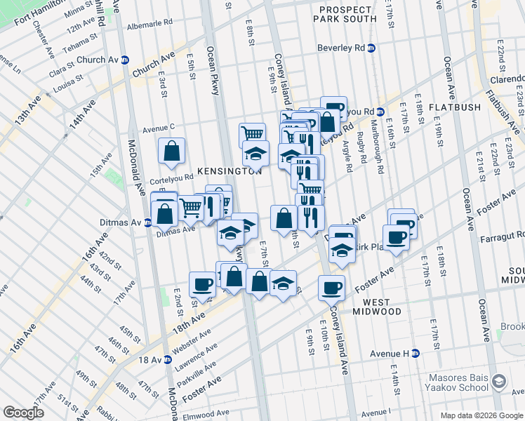 map of restaurants, bars, coffee shops, grocery stores, and more near in Brooklyn