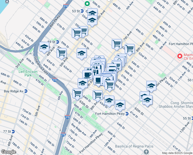 map of restaurants, bars, coffee shops, grocery stores, and more near 706 60th Street in Brooklyn