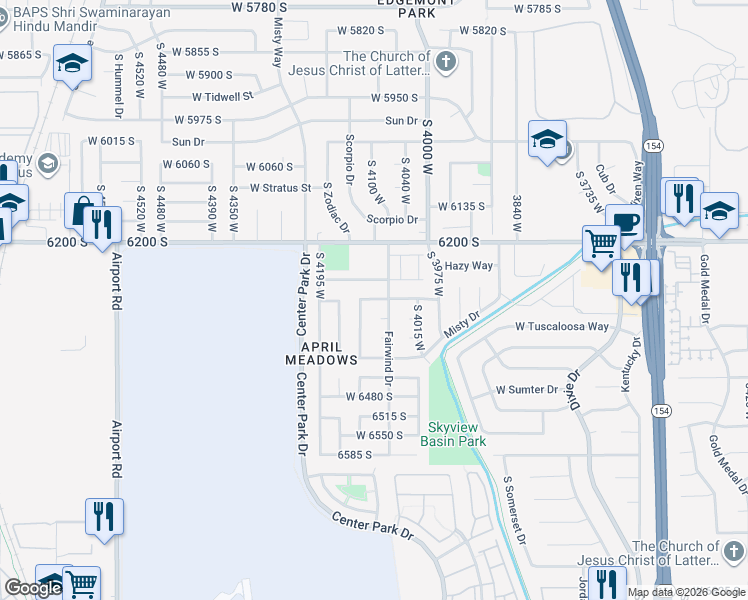 map of restaurants, bars, coffee shops, grocery stores, and more near 4091 West 6305 South in Salt Lake City