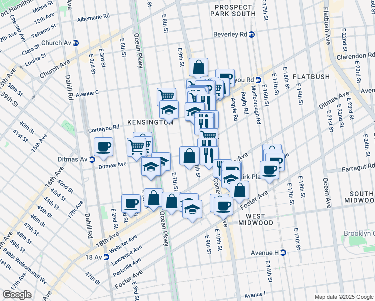 map of restaurants, bars, coffee shops, grocery stores, and more near 488 East 9th Street in Brooklyn