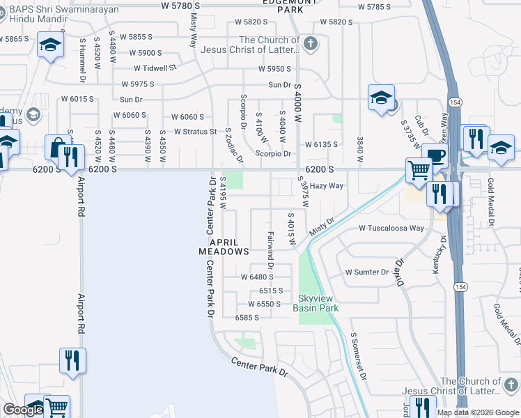 map of restaurants, bars, coffee shops, grocery stores, and more near 4091 West 6305 South in Salt Lake City