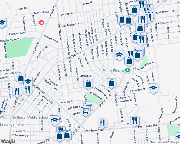 map of restaurants, bars, coffee shops, grocery stores, and more near 930 Chester Street in Bethlehem