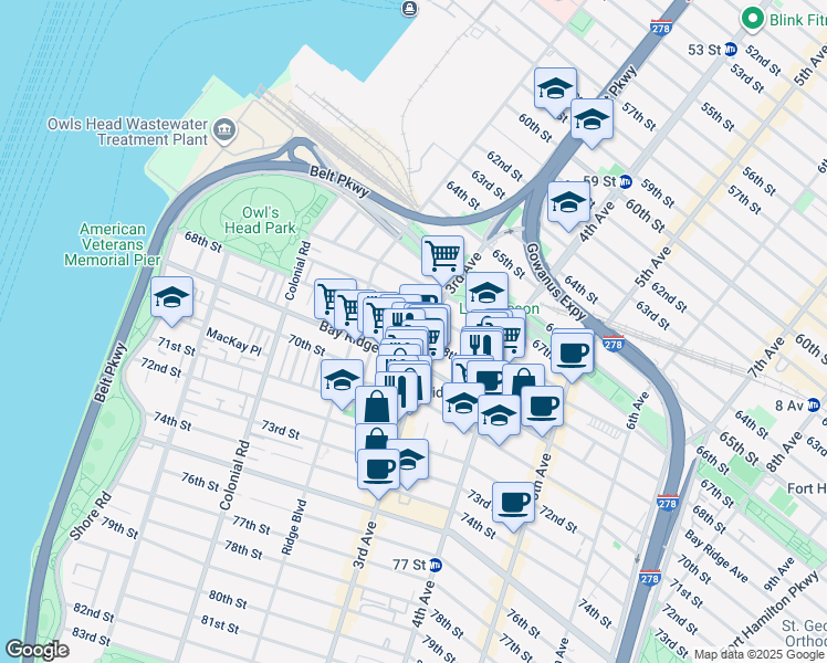 map of restaurants, bars, coffee shops, grocery stores, and more near 270 68th Street in Brooklyn