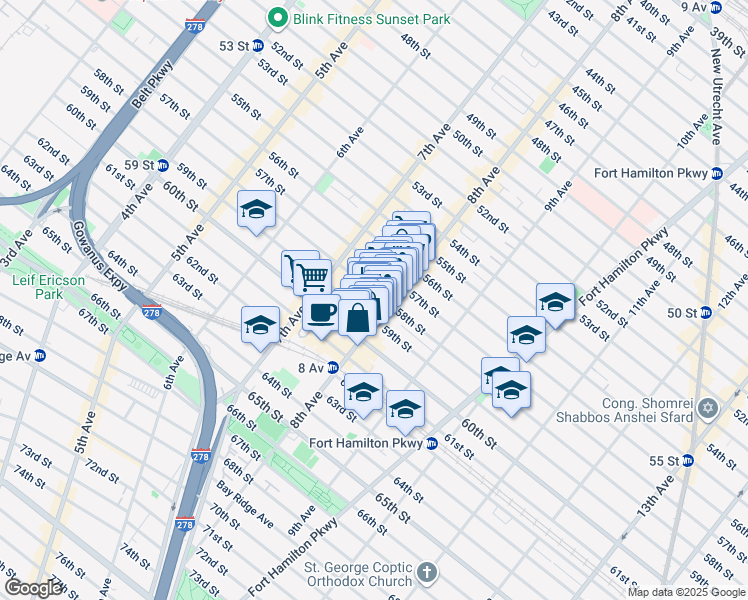 map of restaurants, bars, coffee shops, grocery stores, and more near in Brooklyn