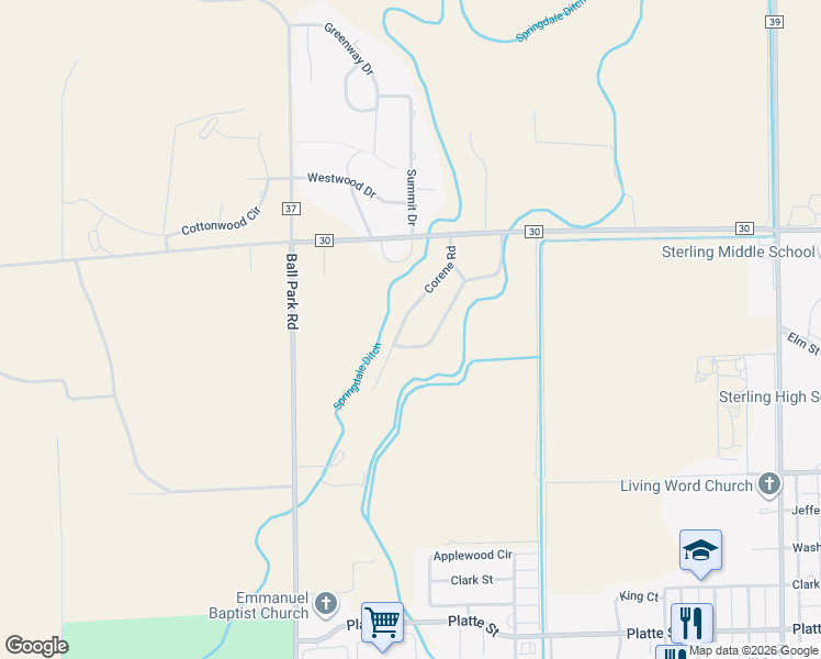 map of restaurants, bars, coffee shops, grocery stores, and more near 13762 Beal Road in Sterling