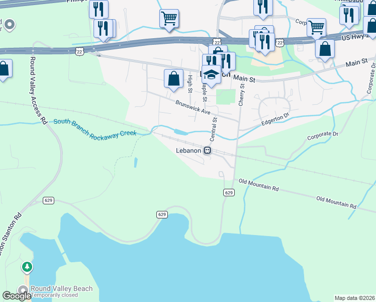 map of restaurants, bars, coffee shops, grocery stores, and more near 100 Conover Terrace in Lebanon