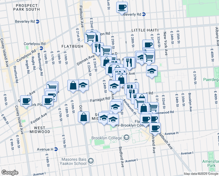 map of restaurants, bars, coffee shops, grocery stores, and more near 2704 Bedford Avenue in Brooklyn