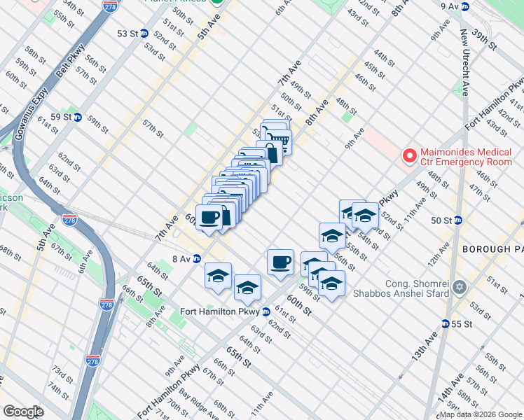 map of restaurants, bars, coffee shops, grocery stores, and more near 834 57th Street in Brooklyn
