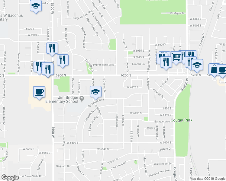 map of restaurants, bars, coffee shops, grocery stores, and more near in West Jordan