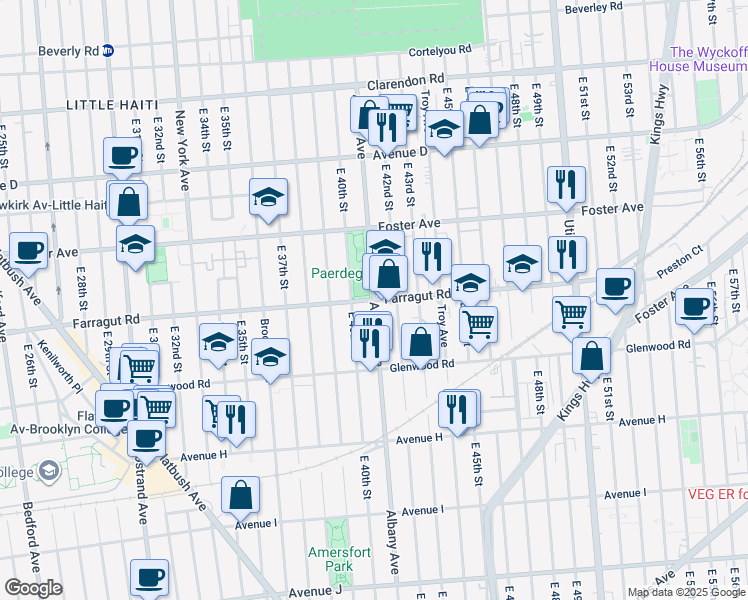 map of restaurants, bars, coffee shops, grocery stores, and more near 779 East 40th Street in Brooklyn
