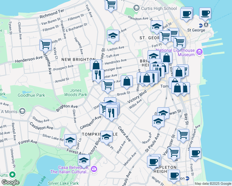 map of restaurants, bars, coffee shops, grocery stores, and more near 517 Jersey Street in Staten Island