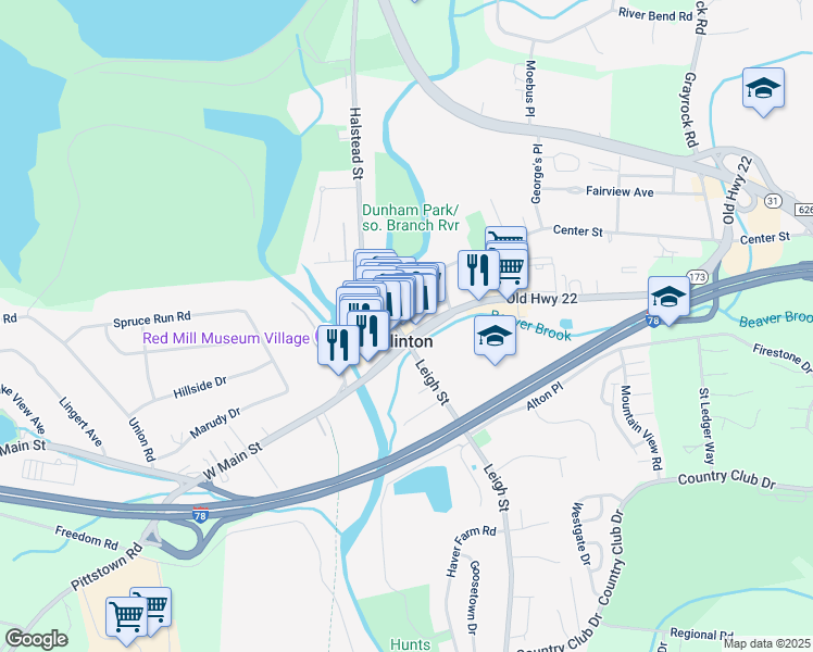 map of restaurants, bars, coffee shops, grocery stores, and more near in Clinton