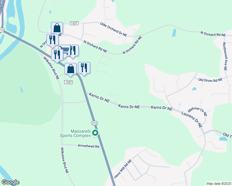 map of restaurants, bars, coffee shops, grocery stores, and more near 861 Kerns Drive Northeast in Bolivar