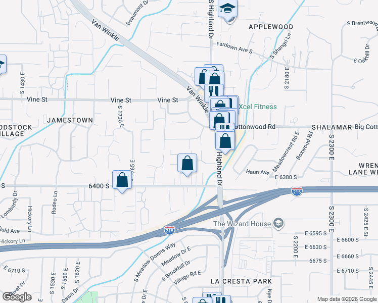 map of restaurants, bars, coffee shops, grocery stores, and more near 6301 Madrid in Murray