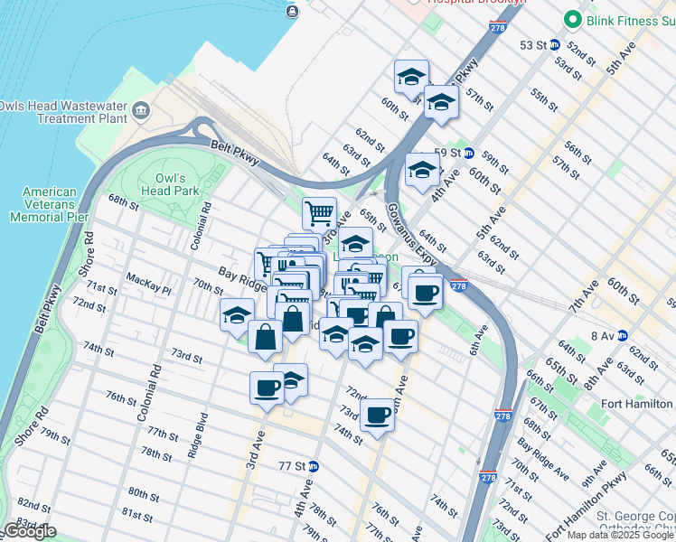 map of restaurants, bars, coffee shops, grocery stores, and more near 303 Bay Ridge Avenue in Brooklyn