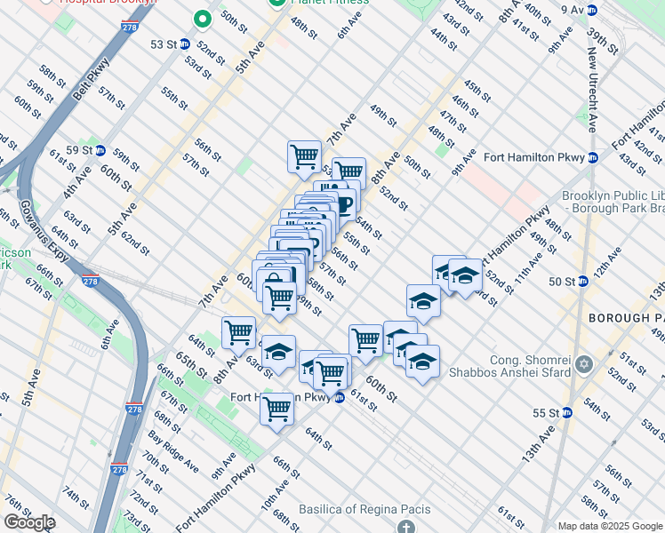 map of restaurants, bars, coffee shops, grocery stores, and more near 838 57th Street in Brooklyn
