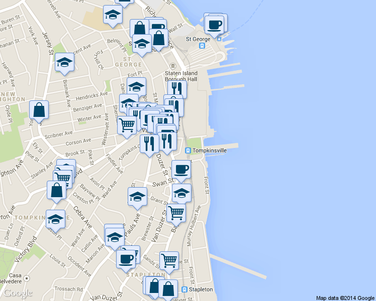 map of restaurants, bars, coffee shops, grocery stores, and more near in Staten Island