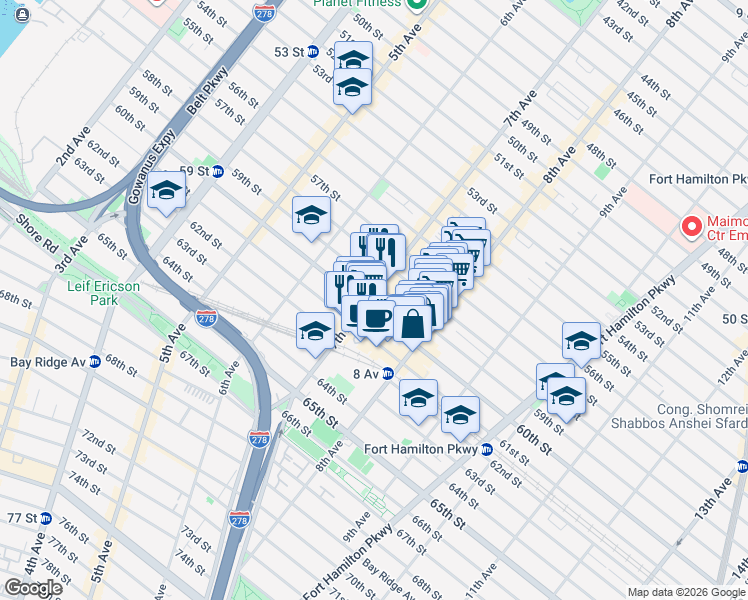 map of restaurants, bars, coffee shops, grocery stores, and more near 706 60th Street in Brooklyn