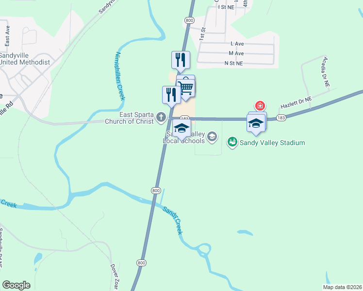 map of restaurants, bars, coffee shops, grocery stores, and more near 5018 Ohio 183 in Magnolia