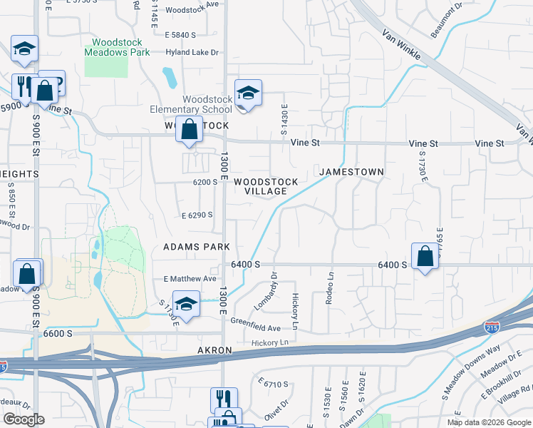 map of restaurants, bars, coffee shops, grocery stores, and more near 1403 Lombardy Court in Salt Lake City
